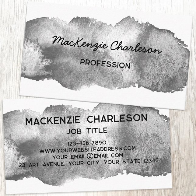Simple Watercolor Paint Brushstroke Monotone Business Card (Simple watercolor paint brushstroke custom text business card)