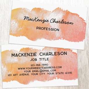 Simple Watercolor Paint Brushstroke Peach Business Card