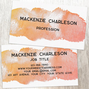 Simple Watercolor Paint Brushstroke Peach Business Card
