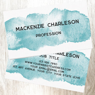 Simple Watercolor Paint Brushstroke Turquoise Aqua Business Card