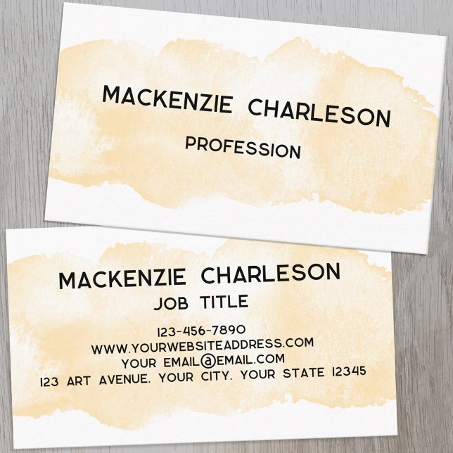 Simple Watercolor Paint Brushstroke Yellow Business Card (Simple watercolor paint brushstroke custom text business card)