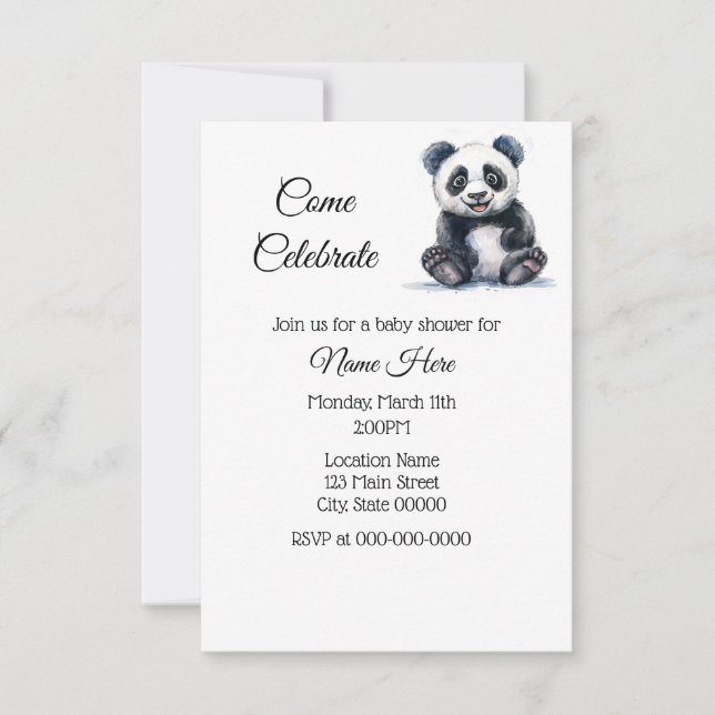 Simple Watercolor Panda Baby Shower Invitation (Front)