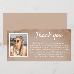 Simple Watercolor Photo Birthday Thank You Card