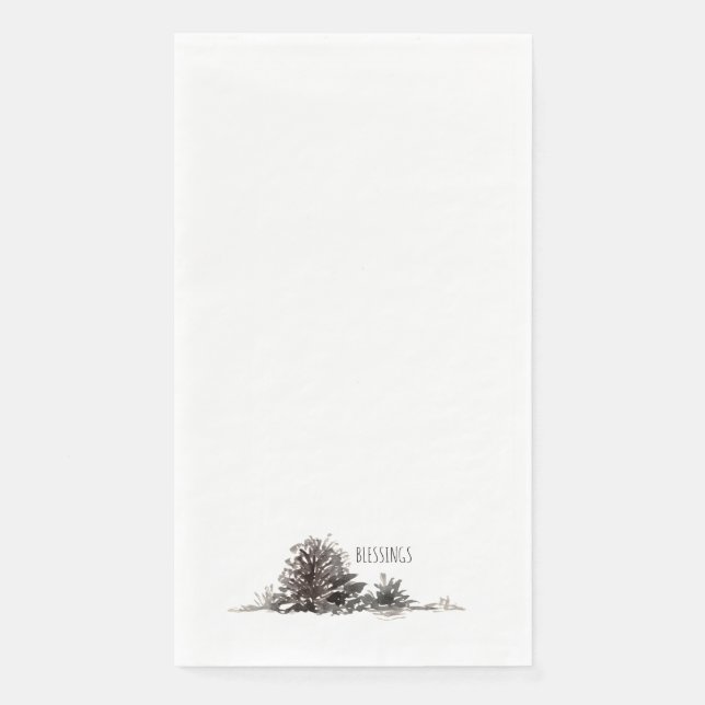 Simple Watercolor Pine Cones Blessings  Napkin (Front)
