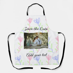 Simple watercolor Pink blue flower save the date Apron