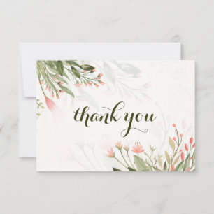 Simple Watercolor Pink Flower Garden Wedding Thank You Card