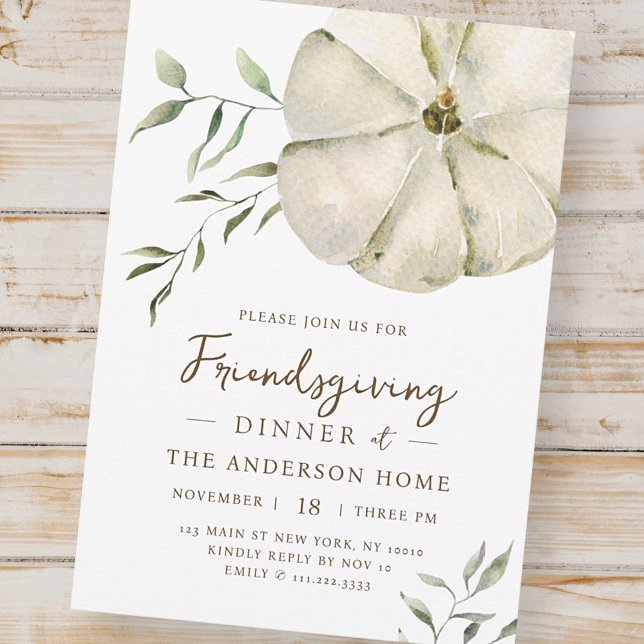 Simple Watercolor Pumpkin Friendsgiving Dinner Invitation (Creator Uploaded)