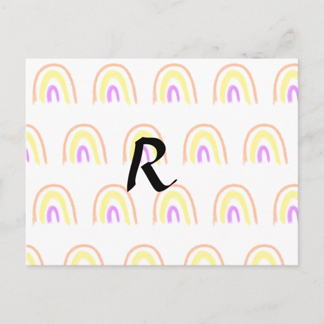 Simple watercolor rainbow pattern add monogram tex invitation postcard (Front)