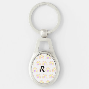 Simple watercolor rainbow pattern add monogram tex key ring