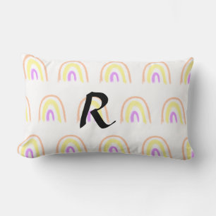 Simple watercolor rainbow pattern add monogram tex lumbar cushion