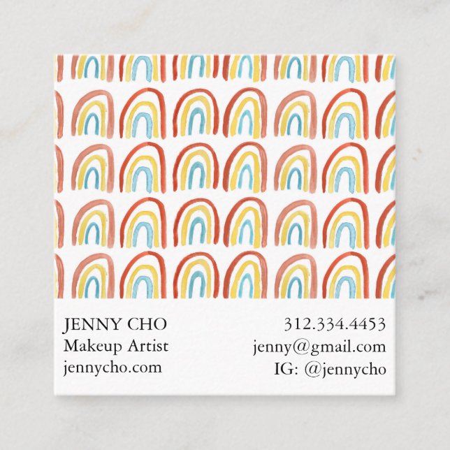 Simple Watercolor Rainbows Pattern Cool Square Business Card (Front)