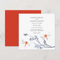 Simple Watercolor Red Dragonfly Wedding Invite