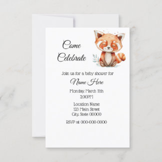 Simple Watercolor Red Panda Baby Shower Invitation
