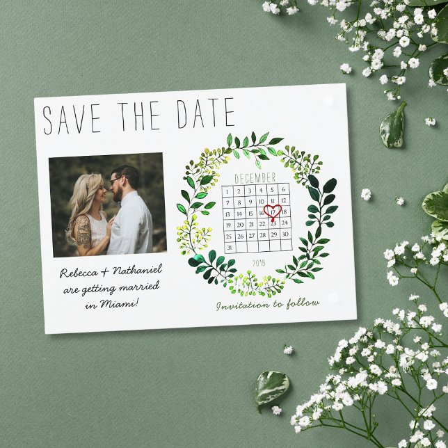Simple Watercolor Save the Date Calendar Heart Announcement Postcard (Creator Uploaded)