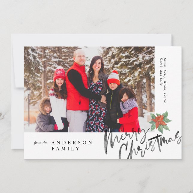 Simple Watercolor Script Christmas Mistletoe Photo Holiday Card (Front)