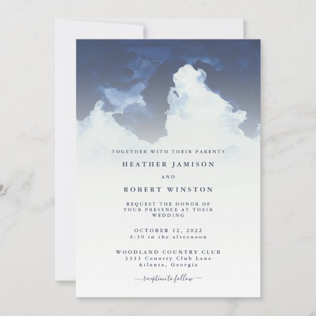 Simple Watercolor Sky Clouds Wedding Invitation (Front)