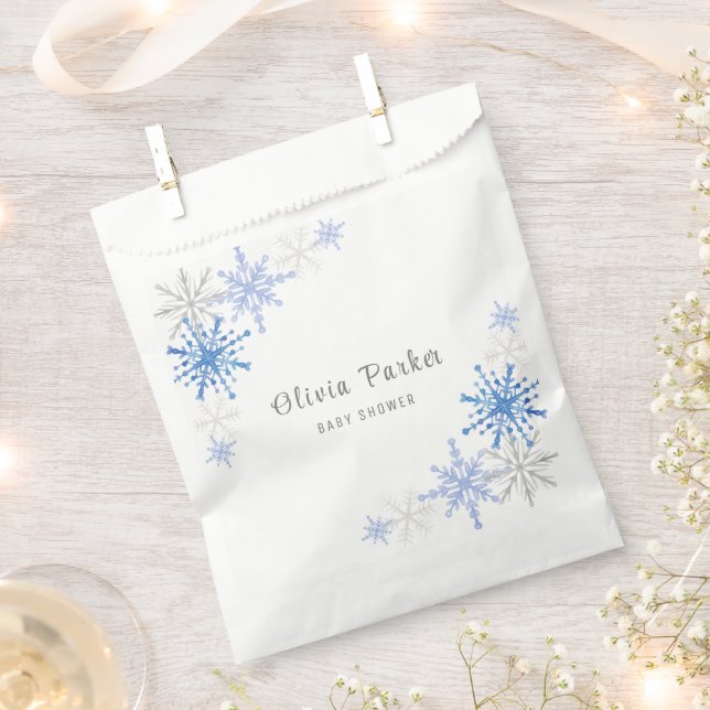 Simple Watercolor Snowflakes Winter Baby Shower Favour Bags (Clipped)