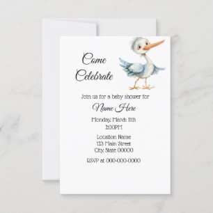 Simple Watercolor Stork Baby Shower Invitation