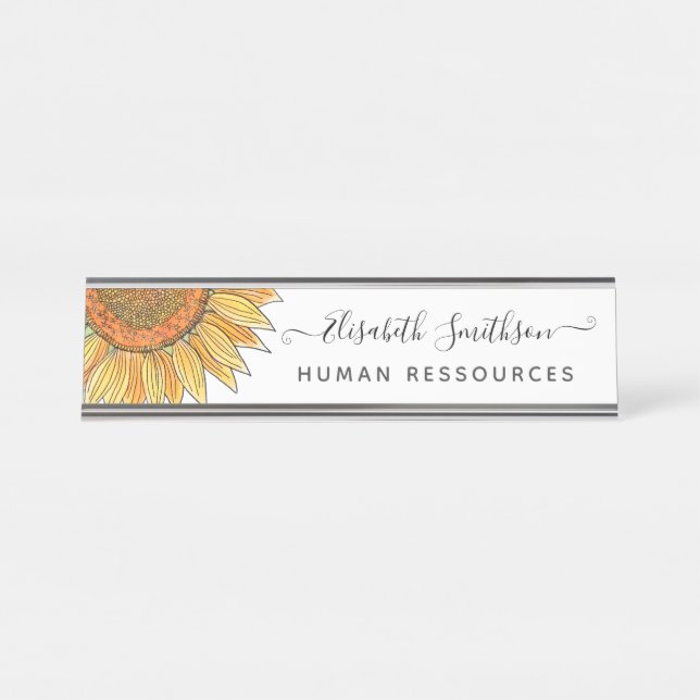    Simple Watercolor Sunflower Professional Floral Desk Name Plate (Front)