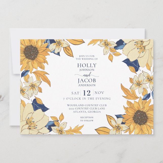 Simple Watercolor Sunflower Wedding Invitation (Front)