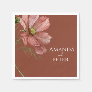 Simple Watercolor Terracotta Floral Wedding Napkin