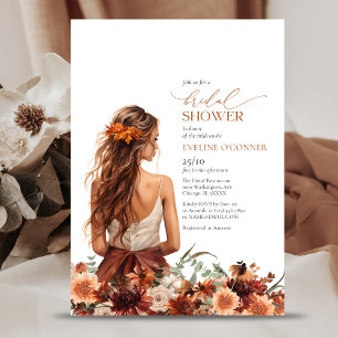 Simple watercolor terracotta flowers wedding gown invitation