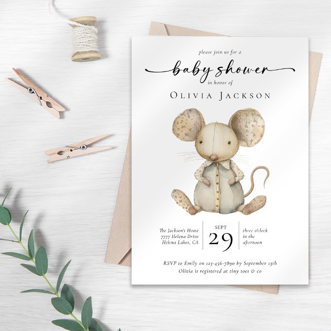 Simple Watercolor Toy Mouse Baby Shower  Invitation (Creator Uploaded)