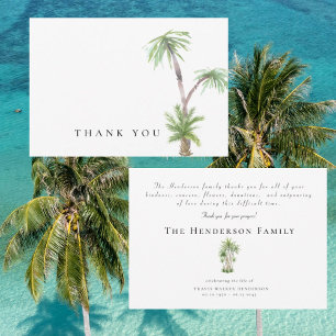 Simple Watercolor Tropical Palm Funeral Thank You Card