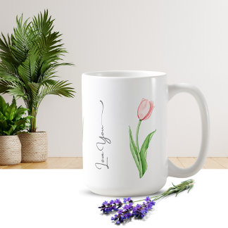 Simple Watercolor Tulip Floral Monogram Coffee Mug