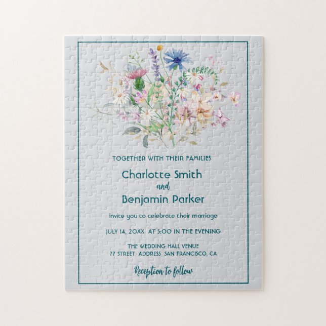 Simple Watercolor wildflower bouquet flora wedding Jigsaw Puzzle (Vertical)