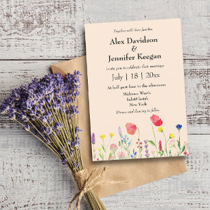 simple watercolor wildflowers botanical wedding invitation