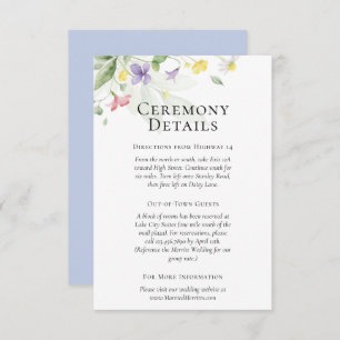 Simple Watercolor Wildflowers Details / Directions Enclosure Card