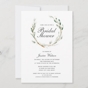 Simple Watercolor Wreath Bridal Shower Invite