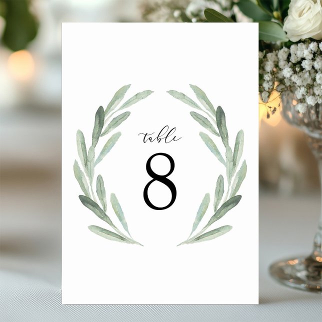 Simple Watercolor Wreath Greenery Wedding Table Table Number (Creator Uploaded)