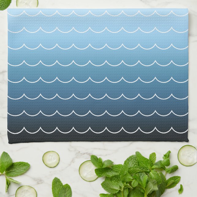 Simple Wave Pattern Blue Gradient Tea Towel (Folded)