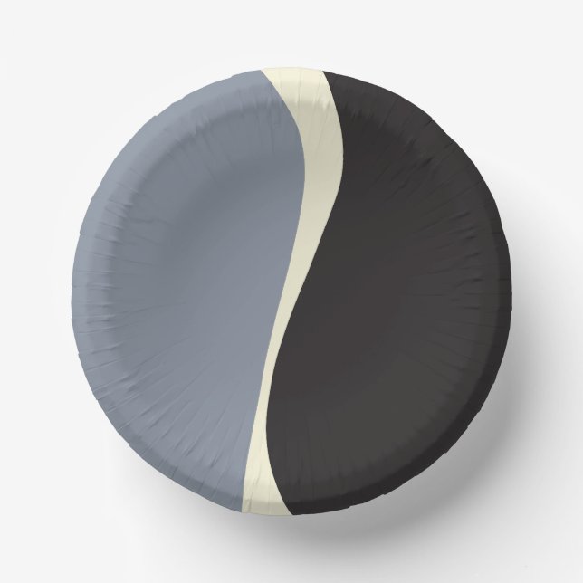 Simple Waves 2 in Black, Grey and Cream Paper Plate (Front)