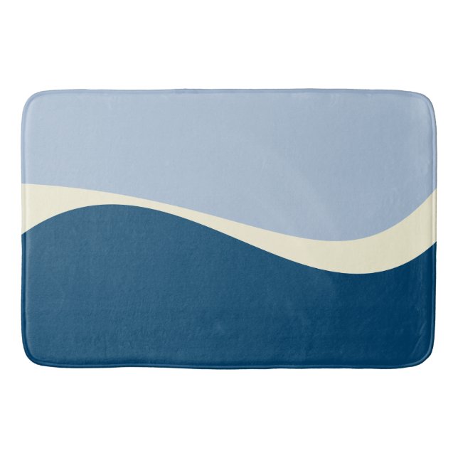 Simple Waves 2 in Dark Blue, Light Blue and Cream Bath Mat (Front)