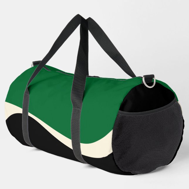 Simple Waves 2 in Green, Cream and Black  Duffle Bag (Right Corner)