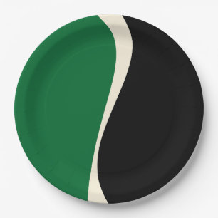 Simple Waves 2 in Green, Cream and Black  Paper Plate