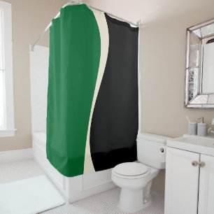 Simple Waves 2 in Green, Cream and Black Shower Curtain
