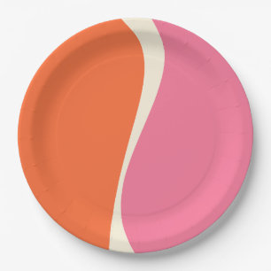 Simple Waves 2 in Pink, Orange, and Cream Paper Plate