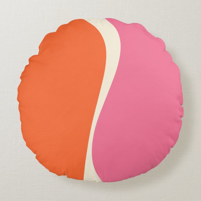 Simple Waves 2 in Pink, Orange, and Cream Round Cushion (Front)
