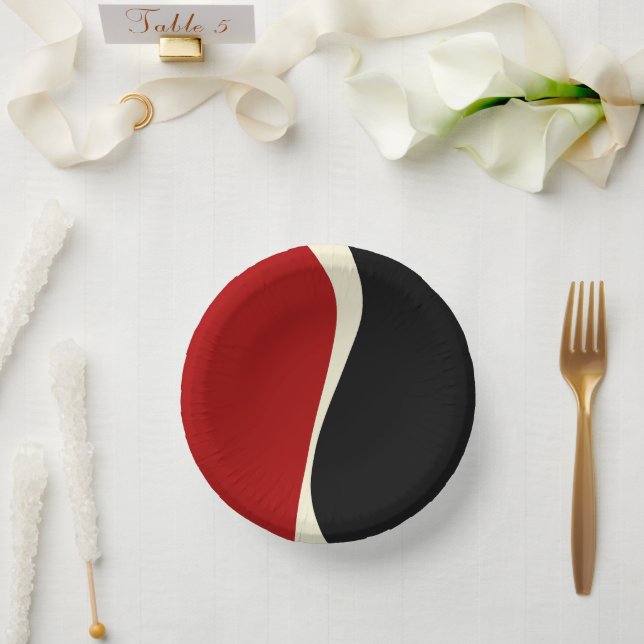 Simple Waves 2 in Red and Cream Paper Plate (Wedding)