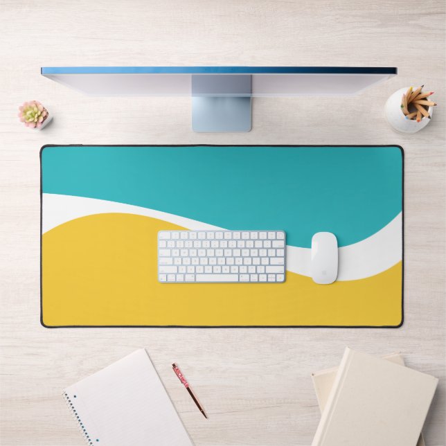 Simple Waves 2 in Turquoise, Yellow, and White Desk Mat (Office 1)