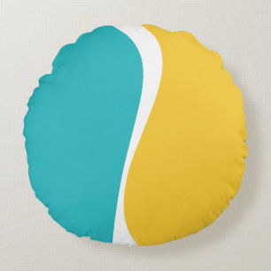 Simple Waves 2 in Turquoise, Yellow, and White Round Cushion