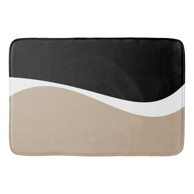 Simple Waves 2 - Taupe, Black and White Bath Mat (Front)