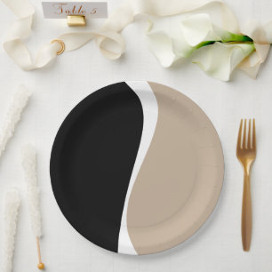 Simple Waves 2 - Taupe, Black and White Paper Plate