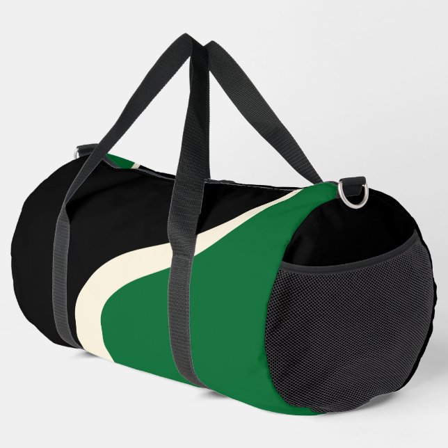 Simple Waves 3 in Green, Cream and Black  Duffle Bag (Right Corner)