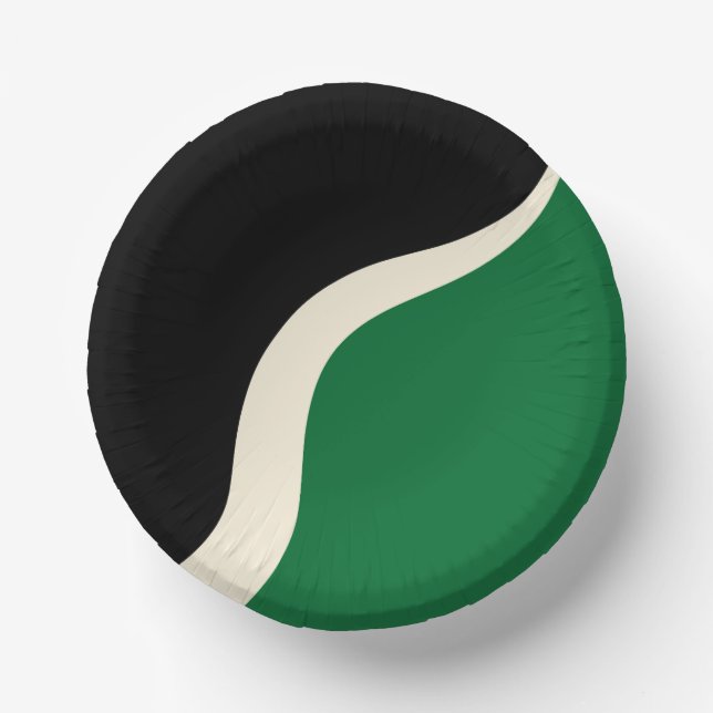 Simple Waves 3 in Green, Cream and Black  Paper Plate (Front)
