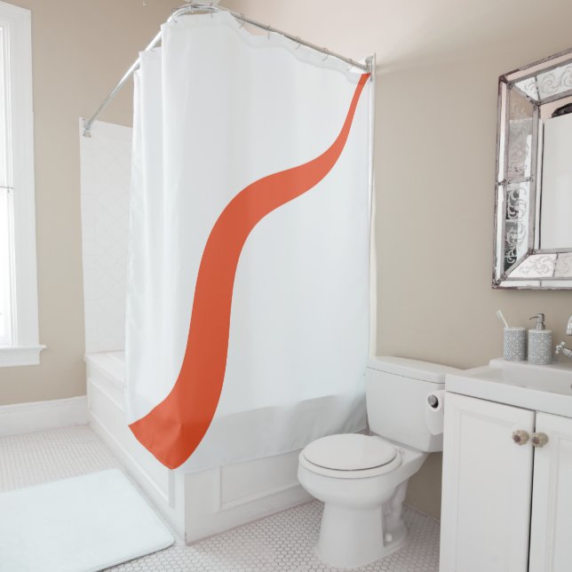 Simple Waves 3 - Orange and White Shower Curtain (In Situ)